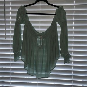 Forever 21 Mint Green Off the shoulder flounce sleeve Blouse